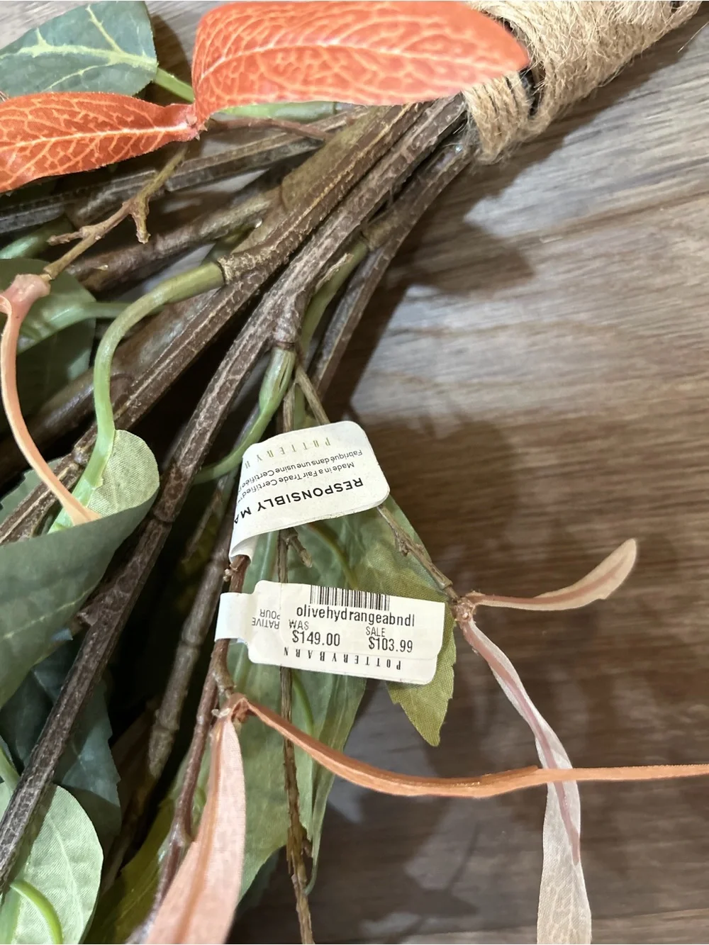 Pottery Barn Faux Floral Bouquet Pair - Orange, Pink & Green